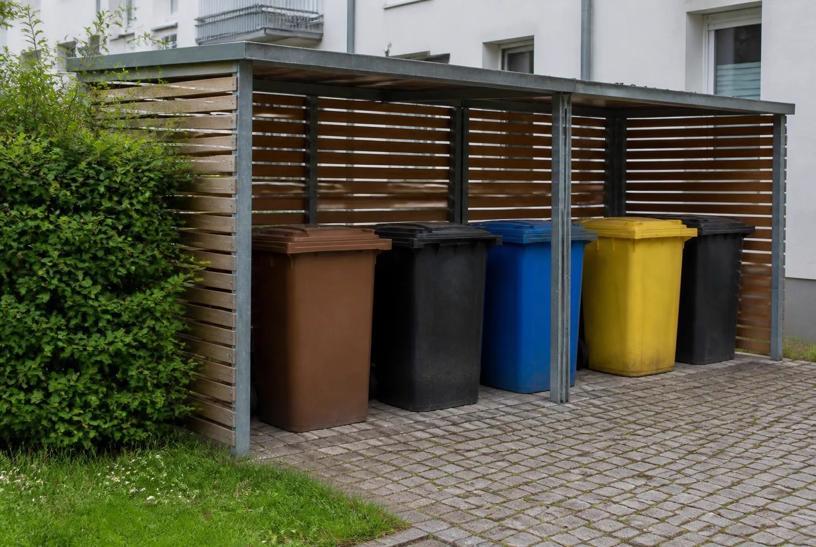 Geordneter Mülltonnenplatz in einer Berliner Wohnanlage